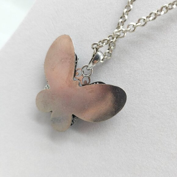 Butterfly Pendant Necklace By Jessica Simpson Blue Green Crystal Silver Tone - Picture 4 of 7